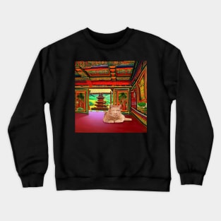 Eckhart Tolle Zen Master Cat Laying in a Thailand Temple Crewneck Sweatshirt